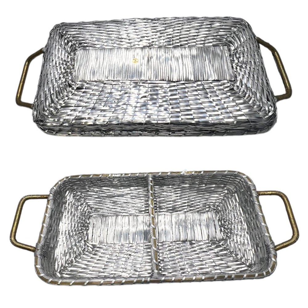 Marinex Casserole Dishes Set of 2 W/ One Silver Woven Serving Basket from India